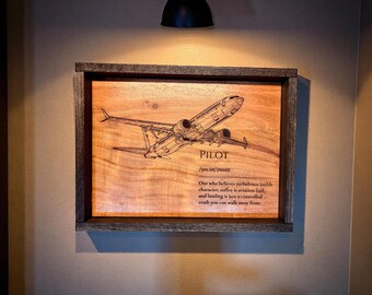 Pilot Definition Wood Sign – Engraved Aviation Art (8x5 Framed)