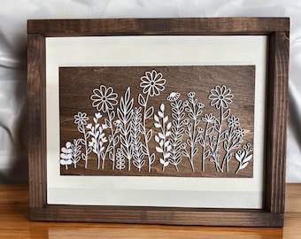 Rustic Wildflower Framed Wood Sign – 13×8 Farmhouse Wall Decor|Gift for Nature Lovers | Farmhouse Wall Décor