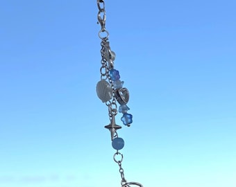 Blue Beaded Phone Charm: Kawaii Y2K Keychain, Coquette Bag Accessory