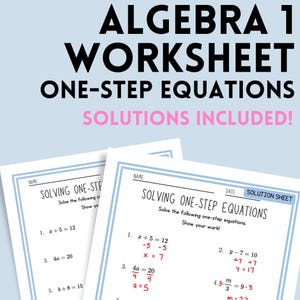 Algebra 1 Arbeitsblatt One-Step-gleichungen, Lösungen inklusive!