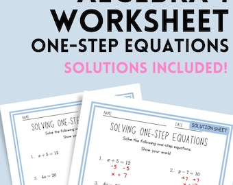 Algebra 1 Arbeitsblatt One-Step-gleichungen, Lösungen inklusive!