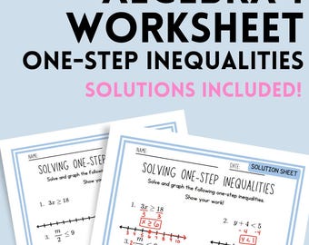 Algebra 1 Worksheet One-Step Inequalities Solutions Included!