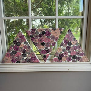 Trio of Abstract Floral Triangle Paintings