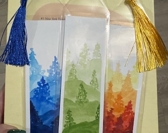 Colorful Misty Forest Handmade Bookmarks|Forest Bookmark|Landscape|Book lovers Gift|Gift for readers|Hand-Painted|Book-lover Gift|