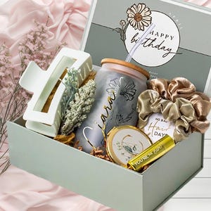 July Birthday Flower Gift Box for Her, Personalized Birthday Gift, Birth Month Gift Idea,  Flower Coffee Cup for Best Friend or Mom
