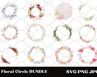 FLORAL WREATH SVG Bundle Circle Frame Svg Botanical Frame Wedding Wreath Svg Flower Garland Cricut Silhouette Svg Png Dxf
