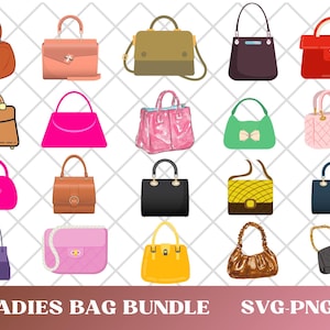 Paquete SVG de bolso, paquete PNG de bolso, clipart de bolso, archivos de corte SVG de bolso Cricut, bolso de mano Svg, circuito de bolso, silueta de bolso