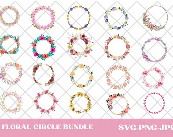 Wreath SVG Bundle, Floral Wreath SVG, Laurel Wreath Frame SVG, circle svg invitation, circle monogram, cut file, silhouette, cricut, png