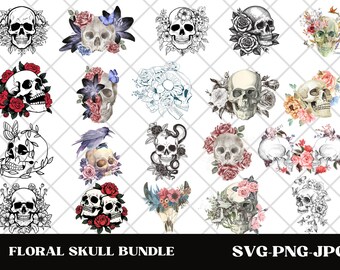 Descarga digital de imágenes prediseñadas de sublimación de calaveras florales/jpg/svg/png/instantánea
