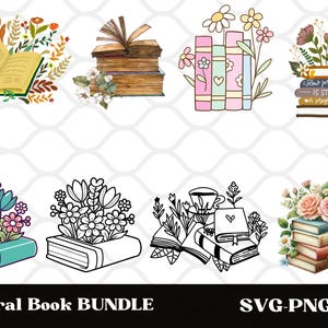 Floral Book SVG,Book Svg bundle,Books with Flowers Svg,Reading book Svg,wildflowers book bundle svg,open book svg, stack of books svg cricut