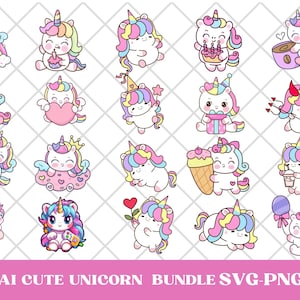 Pacchetto PNG di unicorno carino kawaii