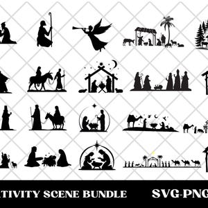 Escena de la Natividad SVG, Clipart de la escena de la Natividad, Paquete SVG de la Natividad, Svg de la Natividad, SVG de Navidad, Silueta de la Natividad