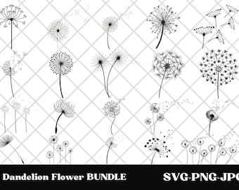 Dandelion SVG, PNG, EPS, Dandelions SVg Bundle, Instant Download, Digital Download, Floral Clipart, Flower Silhouette SvG