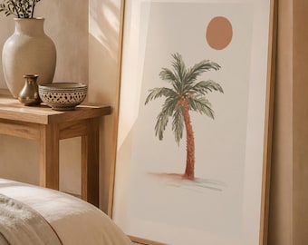 Minimal Palm Tree Print, Abstract Art, Boho Wall Decor, Digital Download
