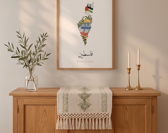 Konsttryck av kartan över Palestina: Handritad islamisk design (digital nedladdning)