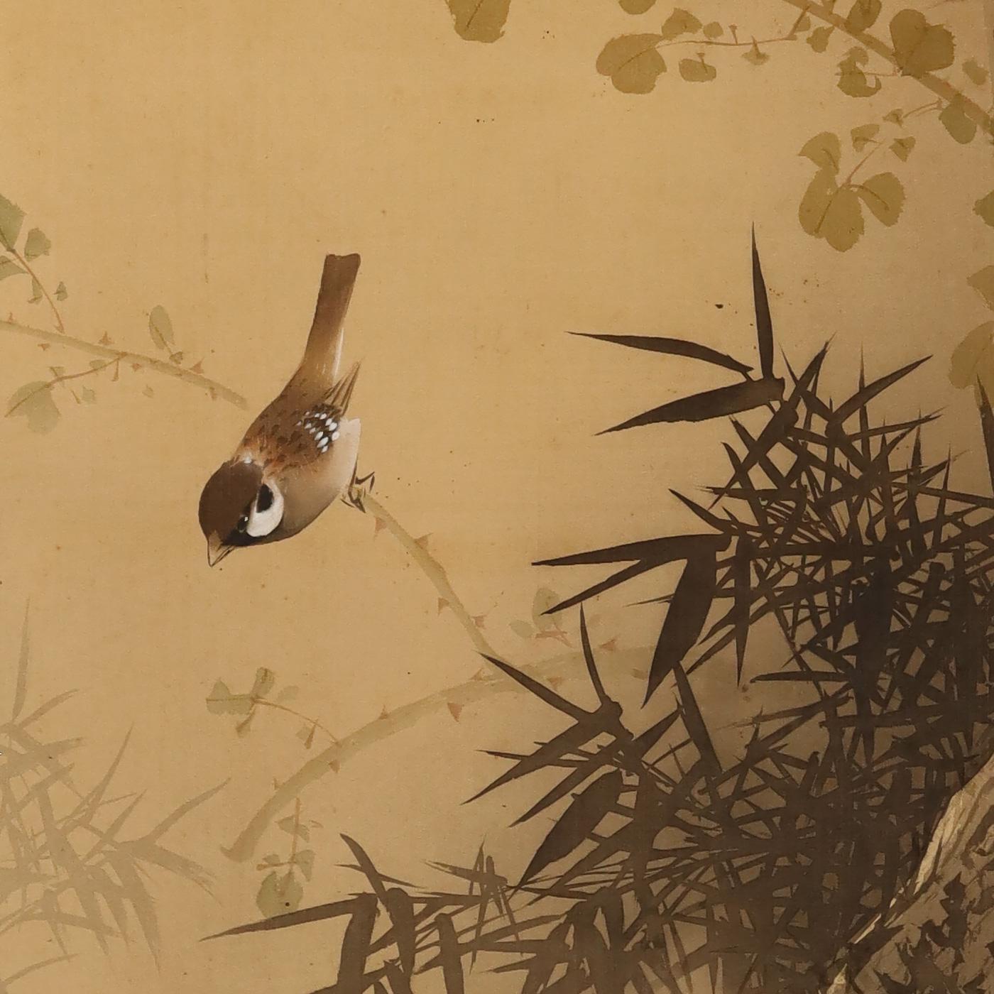 水墨画 扇子デザイン 鳥と植物 木箱付き 水墨画 扇子デザイン 鳥と植物 木箱付き