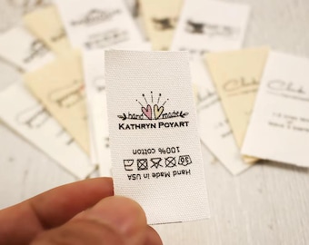 25 x 50 mm Handmade Cotton Label mit Logo oder Text, Nähzubehör, Tags für gestrickte Dinge, Individuell, Personalizada, Geschenkanhänger