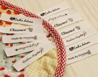 12 x 60 mm Handmade Cotton Label mit Logo oder Text, Nähzubehör, Tags für gestrickte Dinge, Individuell, Personalizada, Geschenkanhänger