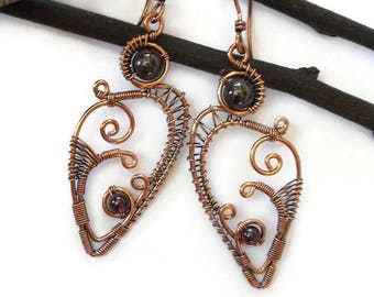 Garnet wire earrings, wire wrapped jewelry, wire wrapped earrings, bohemian earrings, wire wrapped jewelry, wire wrap earrings