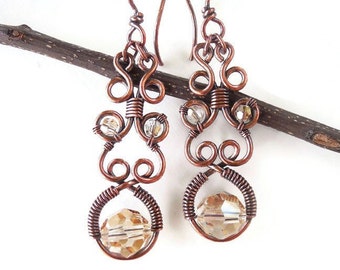 Crystal wire earrings, wire earrings, wire wrap earrings, wire wrapped earrings, wire jewelry, magical jewelry, wire wrapped jewelry
