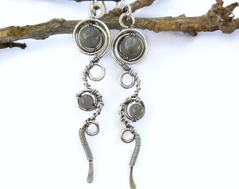 Labradorite wire wrapped earrings, wire wrapped jewelry, wire earrings, wire jewelry, mystical earrings, wire wrap earrings,