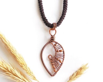 Leaf wire wrapped necklace, copper wire necklace, handmade bohemian necklace