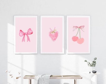 Bow Print Wall Art,  Pink Bow Nursery Print, Spring Summer Painting, Baby Girl Nursery Decor, Digital Downloads.