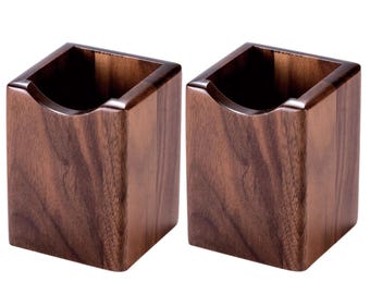 Handcrafted Walnut Wood Pen Holder Set: Desk Organizer (7x7x10 cm) Artistic Makeup Brush Holder Office Stationary