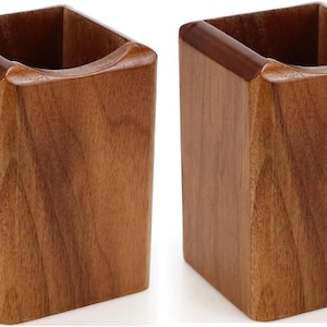 2 Pack Wood Pen Pencil Holder Stand Multi Purpose Natural Wood Pencil Cup Pot Desk Organizer Storage Box (2 Pack Walnut Color)