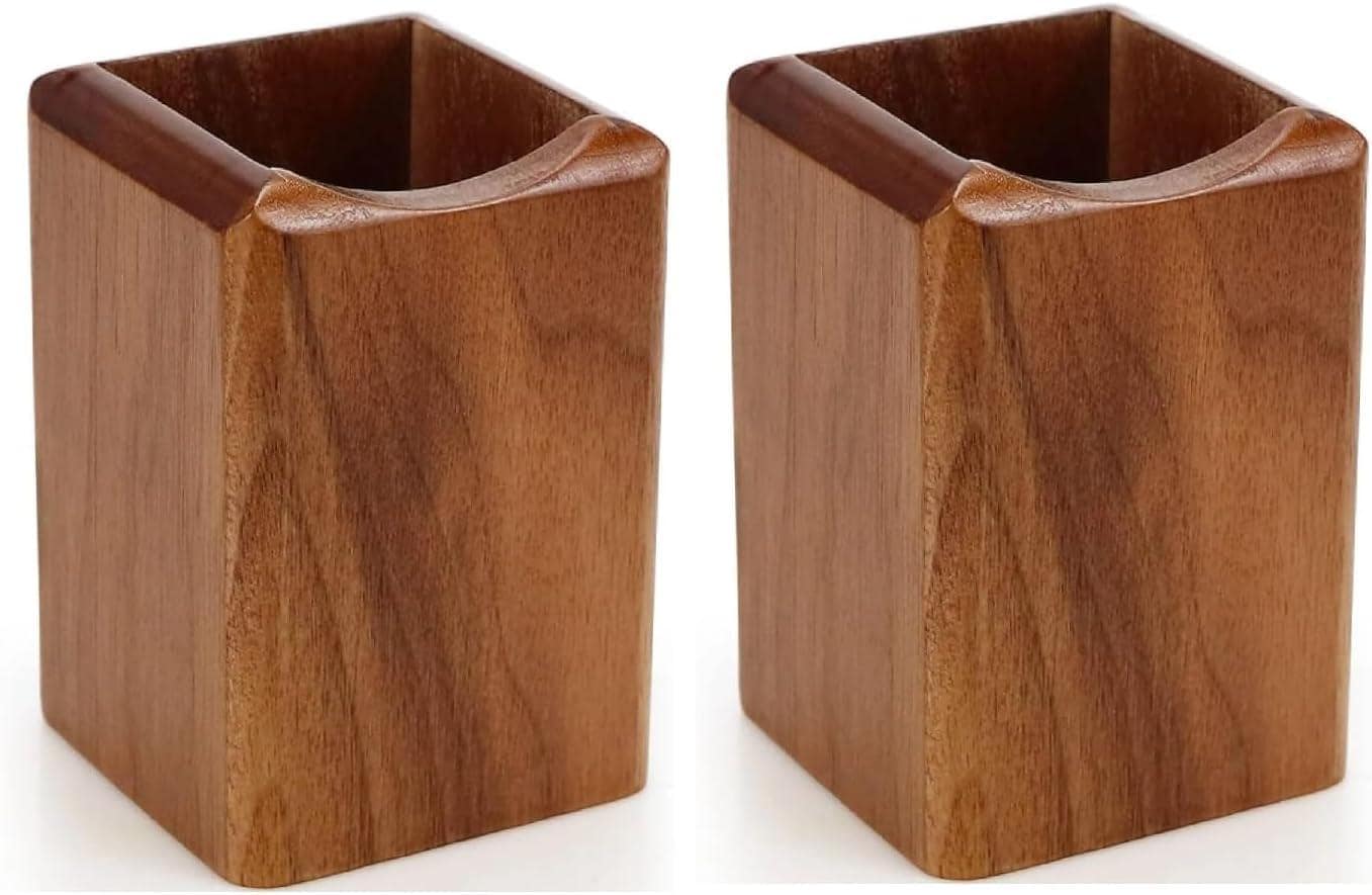 2 Pack Wood Pen Pencil Holder Stand Multi Purpose Natural Wood Pencil Cup Pot Desk Organizer Storage Box (2 Pack Walnut Color)