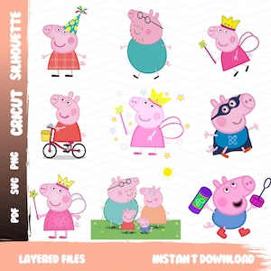 Personajes de Peppa Pig Película de dibujos animados -Svg-Png-Pdf- \ Camiseta \ Camisa \ Sudadera con capucha \ Cupa \ Pegatinas \ Impresiones digitales \ Cricut \ La mejor calidad