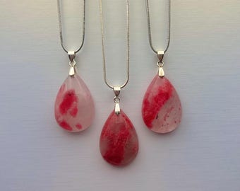 Rhodonite Teardrop Pendant Necklace