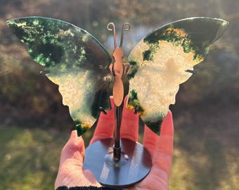 Moss Agate Butterfly Stand