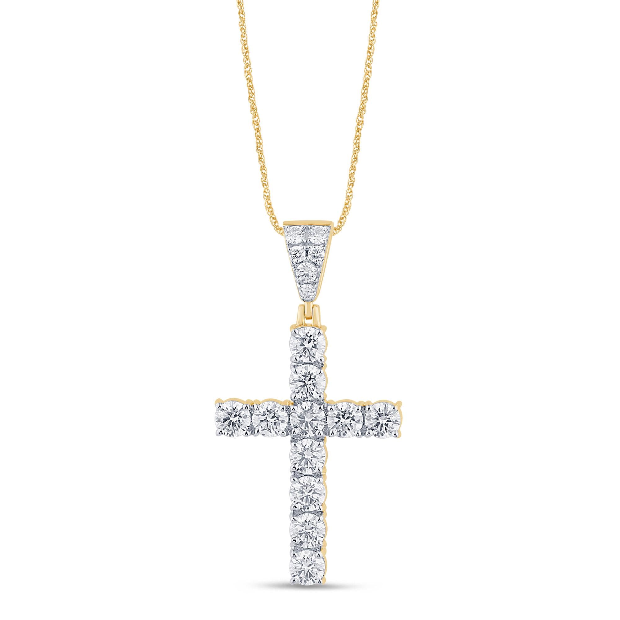 Ciondolo Croce Diamanti 3ct Lab-grown – Argento 925 Placcato Oro, Personalizzabile!