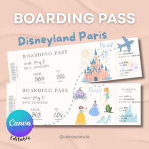 disneyland paris boarding pass, editable boarding pass, editable and printable surprise gift, disneyland paris ticket, canva template