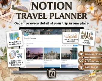 Notion Travel Planner | Notion template for travelers | All-in-one Travel itinerary template | Notion planner | Vacation planner in Notion