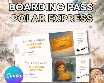 The Polar Express ticket, Santa Claus Express boarding pass, Canva editable boarding pass gift train ticket, custom golden ticket to ride