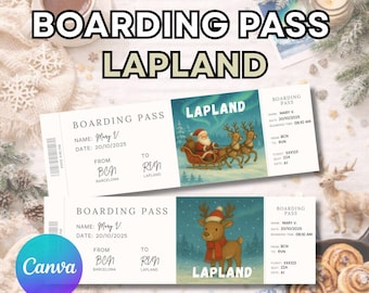 Lapland ticket Santa Claus, Lapland boarding pass, editable boarding pass gift ticket, Canva editable surprise trip reveal, Lapland reveal