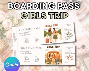Girls Trip Itinerary boarding pass, editable boarding pass gift ticket, editable surprise gift in Canva, Girls Trip travel ticket template