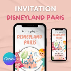 Invitation Disneyland Paris, editable in Canva, digital Disneyland Paris ticket template to edit, disneyland paris reveal for kids