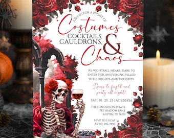 Adult Halloween Party Invite Vintage Halloween Party Invitation Template Halloween Costume Party Cocktails and Costumes Canva Template AHP01