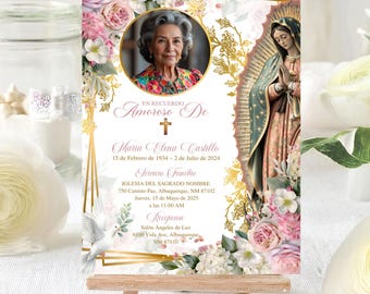 Español Virgen De Guadalupe Tarjeta Funebre, Editable Rosa Catholic Funeral Invite Canva Template, Digital Funeral Invitation Spanish, SF1