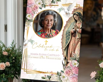 Editable Virgen de Guadalupe Funeral Sign, Cartel Bienvenida, In Loving Memory Poster, Spanish Celebration of Life, Memorial Sign Canva, SF1