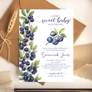 Editable Berry Sweet Baby is on the Way Invite, Blueberry Baby Shower Invitation, Berry Sweet Blueberry Baby Shower Invite, Instant Download