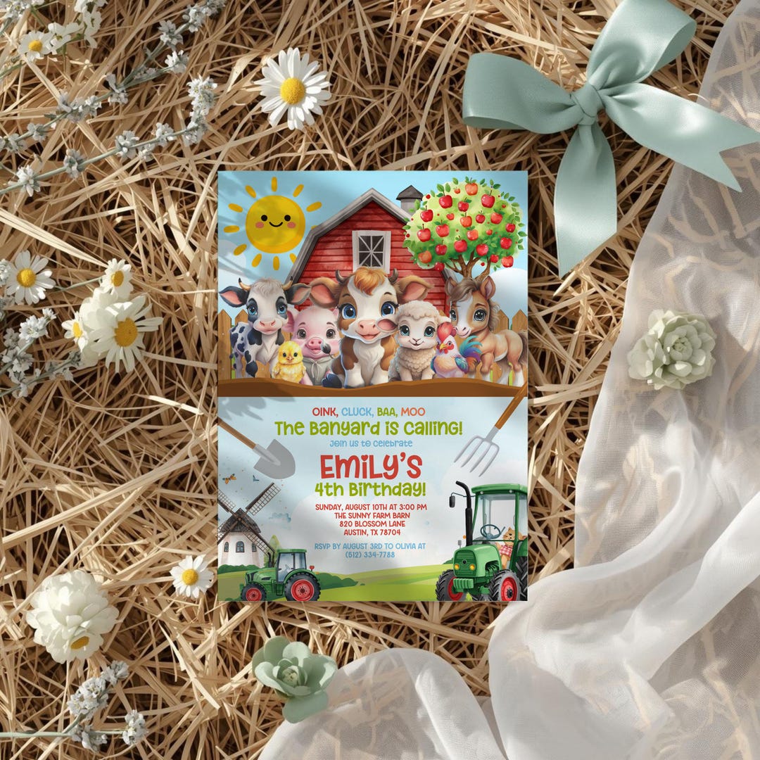 Barnyard Birthday Invitation Template, Farm Animals Party Invite ...