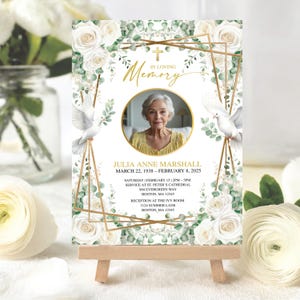 Greenery Memorial Invitation, Modern Funeral Invitation, Gold Eucalyptus Theme, Editable Celebration of Life Template, Memorial Announcement