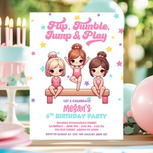 Gymnastics Birthday Invitation Girl, Tumble Party Invite, Editable Gym Invite Template, Gymnastics Party Invitation, Gymnastics Party Invite