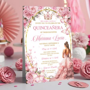 Rose Gold Quinceañera Invite, Pink Floral, Mis Quince Anos, Sweet 16 Birthday Girl, Girl 15th Birthday, Invitaciones De Quinceañera Gratis