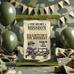 Editable Army Chip Bag Template, Military Birthday Chip Bag Label, Military Birthday Party Favor, Instant Download Printable Party CBP002