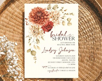 Invitación floral para despedida de soltera, invitación con flores silvestres, invitación floral para despedida de soltera, plantilla de invitación floral para despedida de soltera